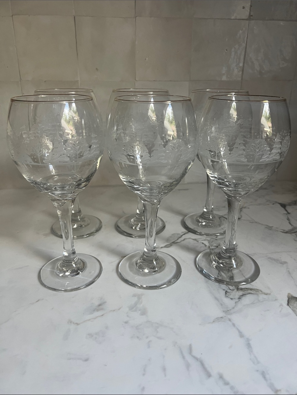 Libbey Vintage Winter Wonderland Set 6 Wine Glasses